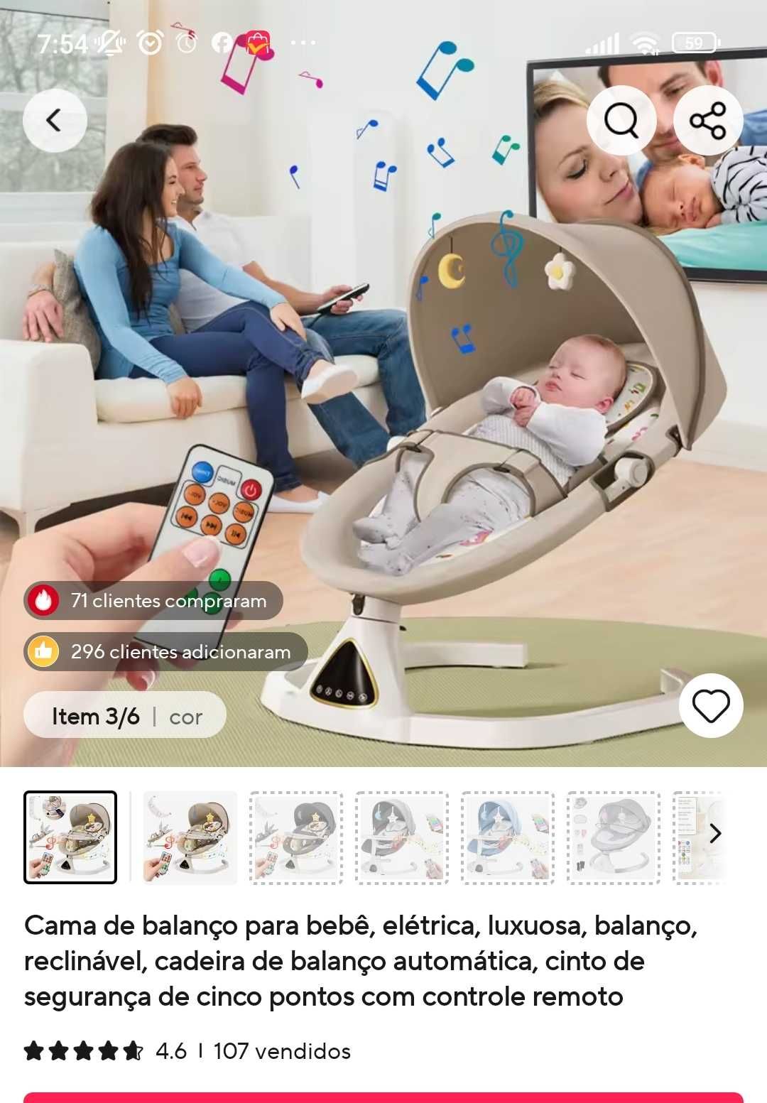 Cadeira de baloiço bebê