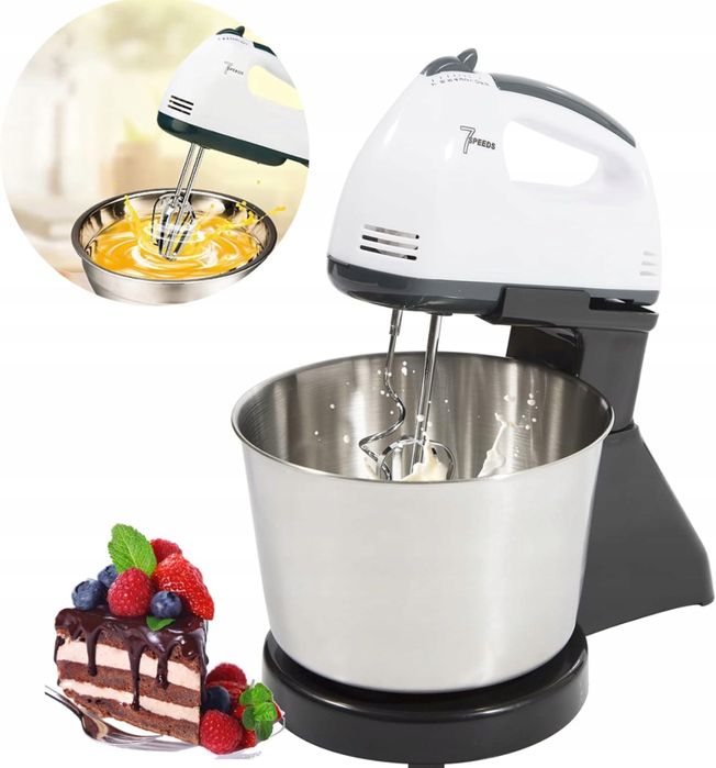 Mikser Ręczny Robot Kuchenny Z Misą Stojakiem 4 Końcówki 7 Biegów Nowy