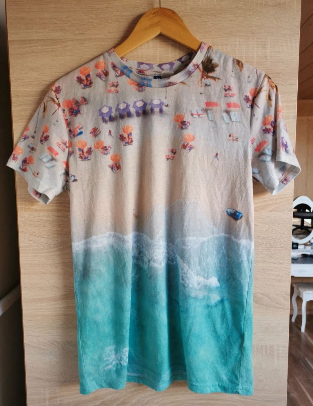 Koszulka męska z nadrukiem plaży H&M rozmiar