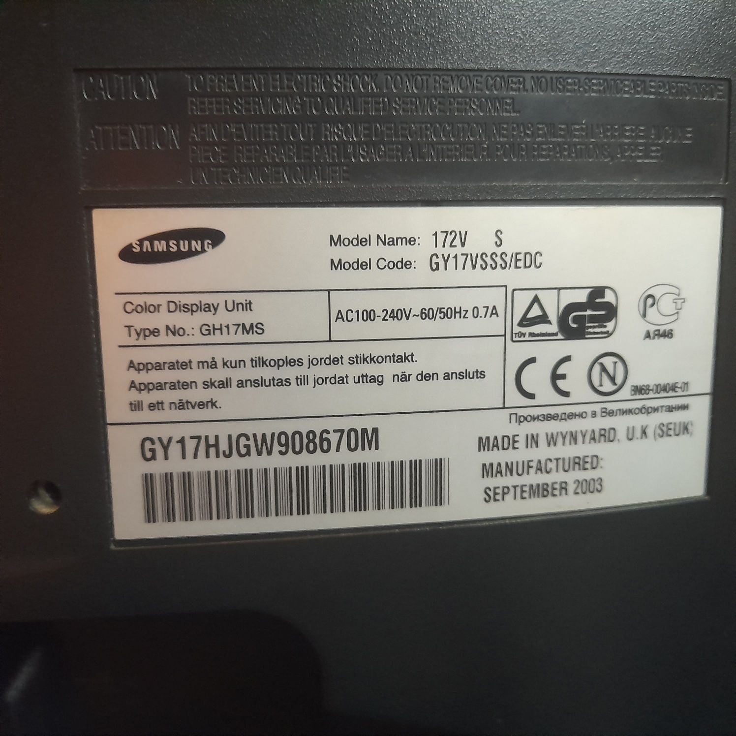 Monitor 17''  Samsung SyncMaster 172v
