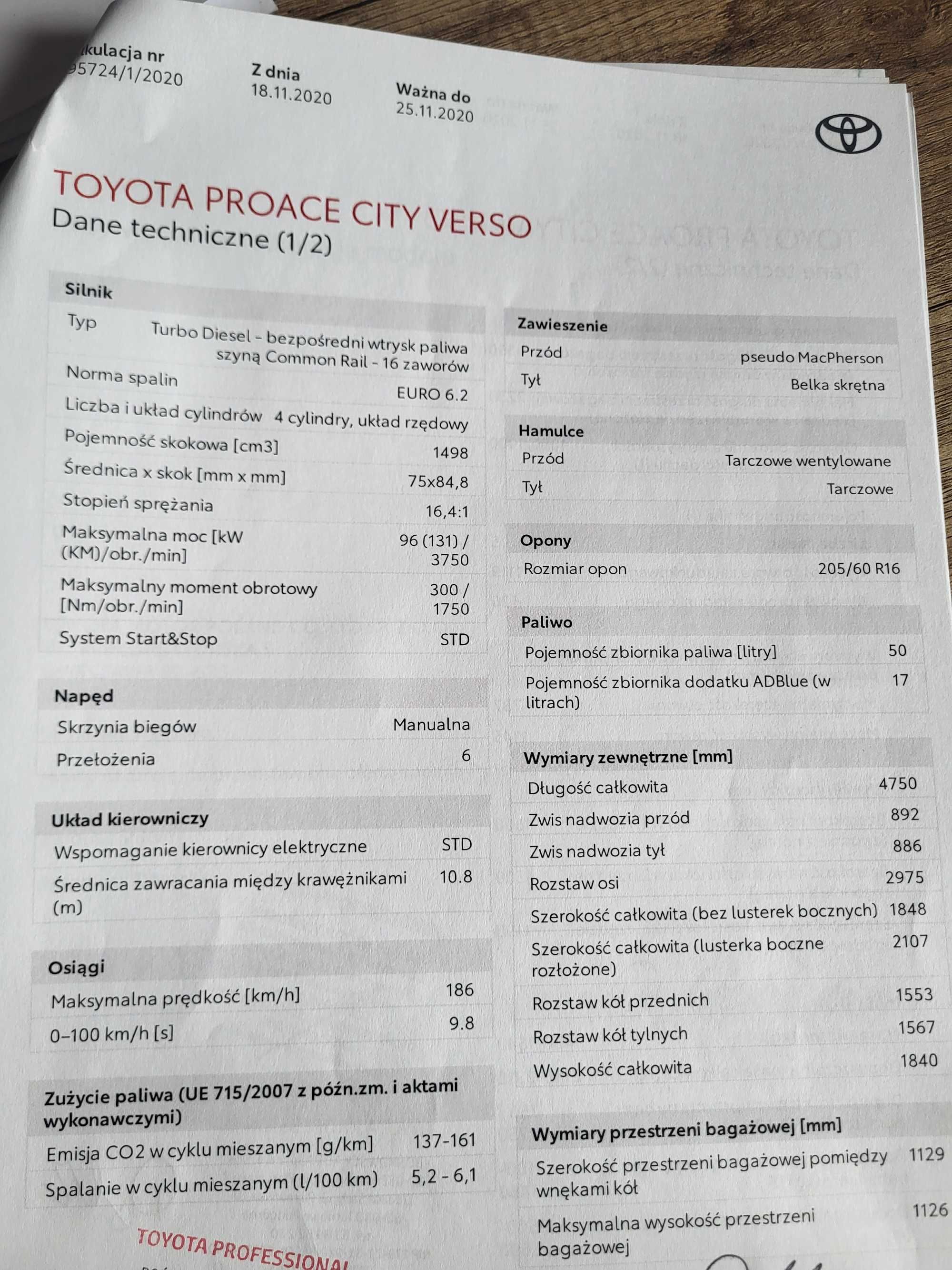 Sprzedam samochód TOYOTA PROACE CITY wersja Long 7 osobowa