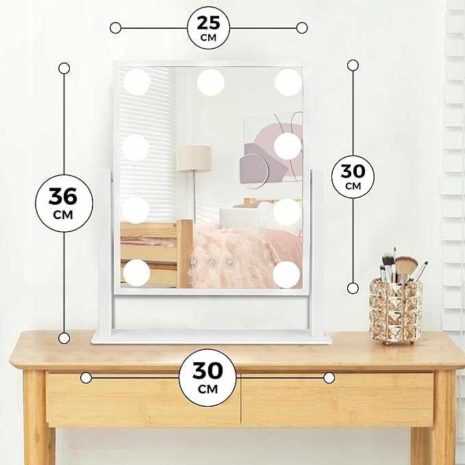 Lustro do Makijażu w Stylu Hollywood z Podświetlenie w 3 Barwach