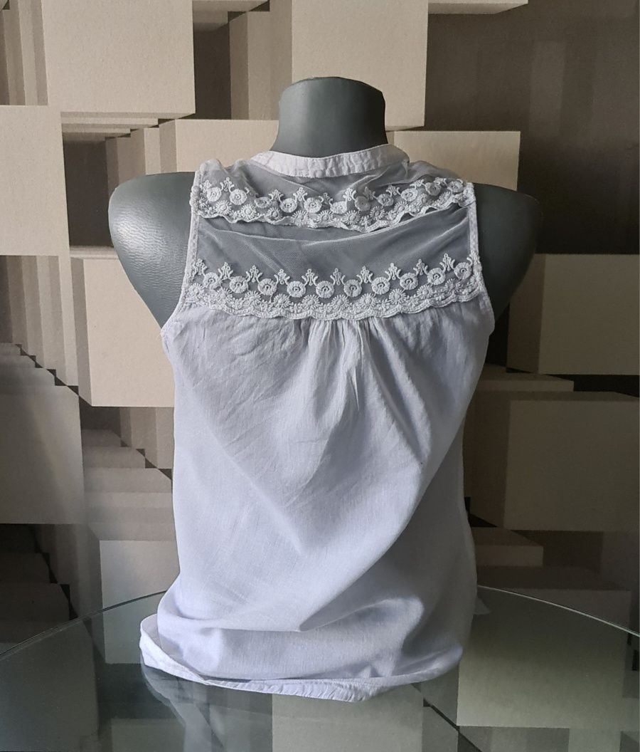 Top/ bluzka bez rękawów, biała, luźna, rozmiar XS, Butik