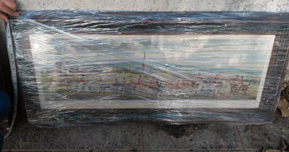 Quadro com motivo caça. Caixilho em madeira 87x39 cm