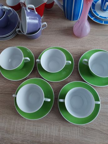 Bulionówki miseczki  talerzyki zielone porcelana Wałbrzych fortuna prl