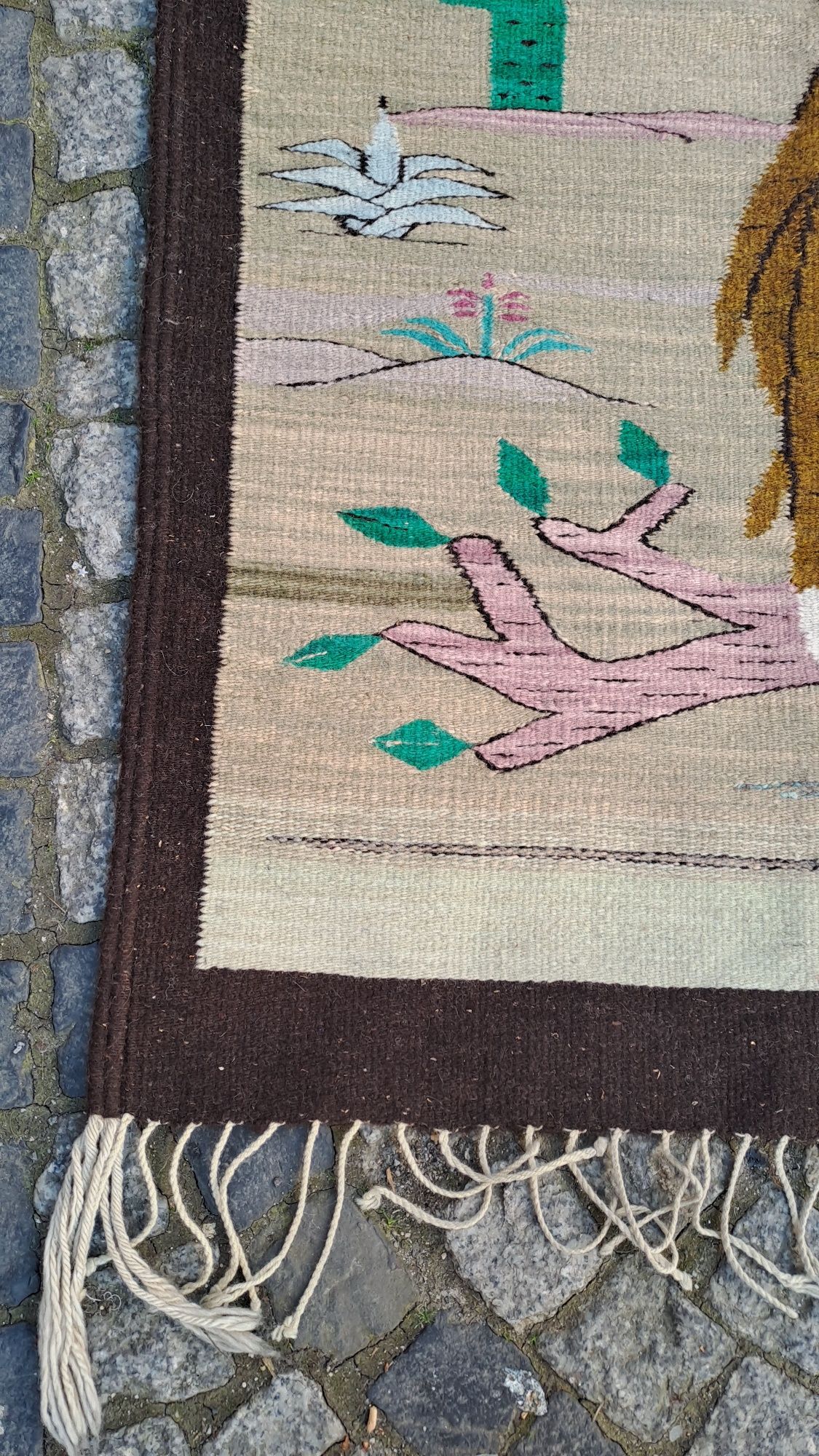 Ciekawy obraz dywan kilim makatka chodnik wełniany rękodzieło-SOWY