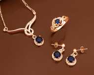 Conjunto Banhado a Ouro Rosa, Zircónia Cúbica Azul