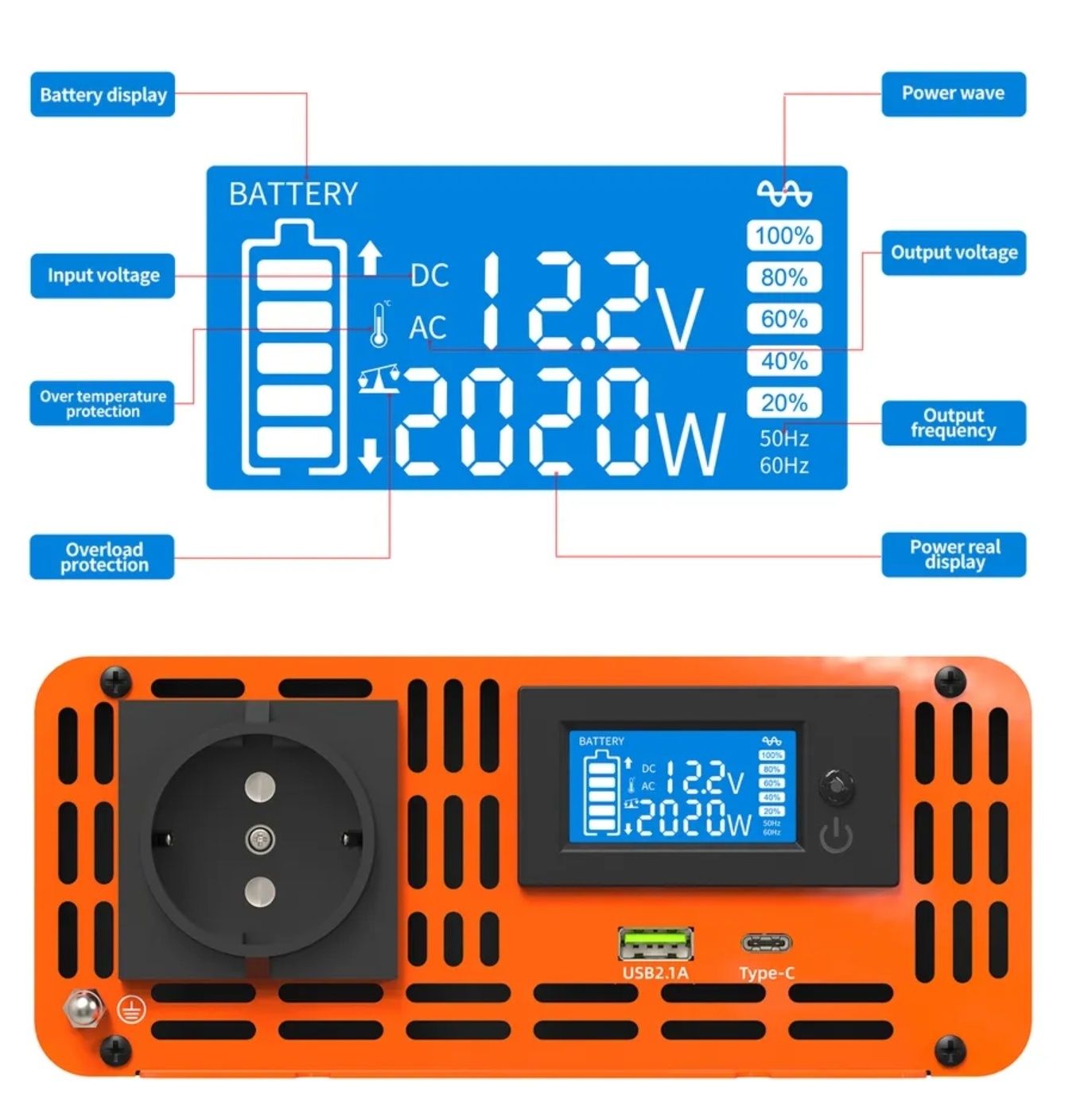 Інвертор DATOUBOSS PSW-2000W 12 220 B Чистий сінус.
Постійна