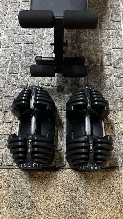 Halteres ajustáveis 40kg + banco inclinável