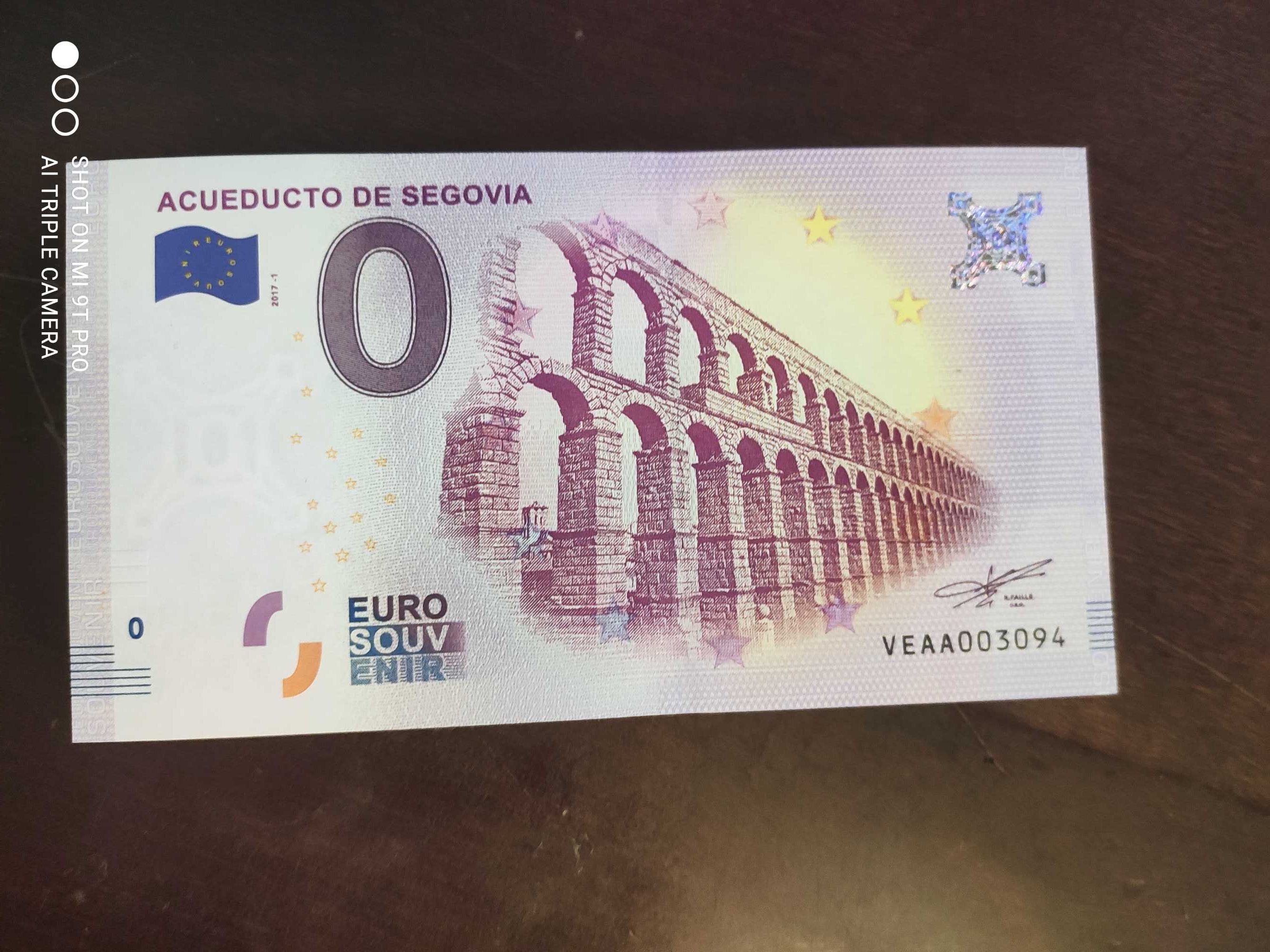 0 евро аквидук в Сеговии Испания Вод знаки голограмма микротекст и УФ