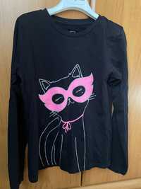 Sweterek czarny lekki z różowym kotkiem r 140 cm