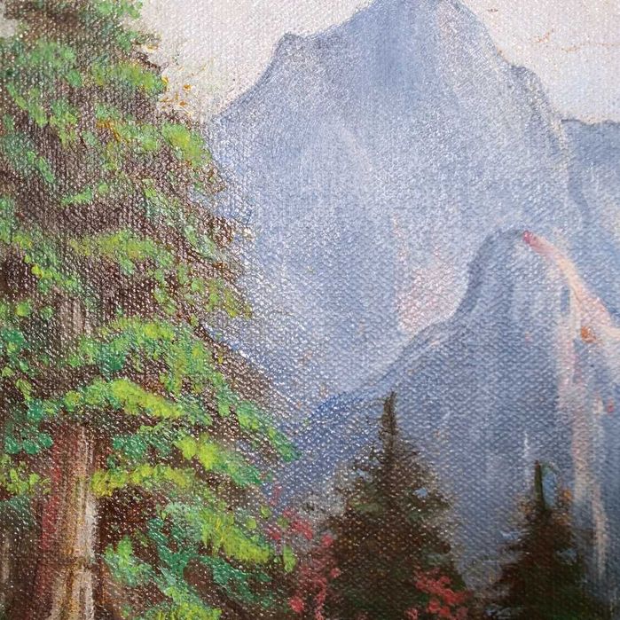 Óleo sobre tela com representação de paisagem assinado MAFaustino