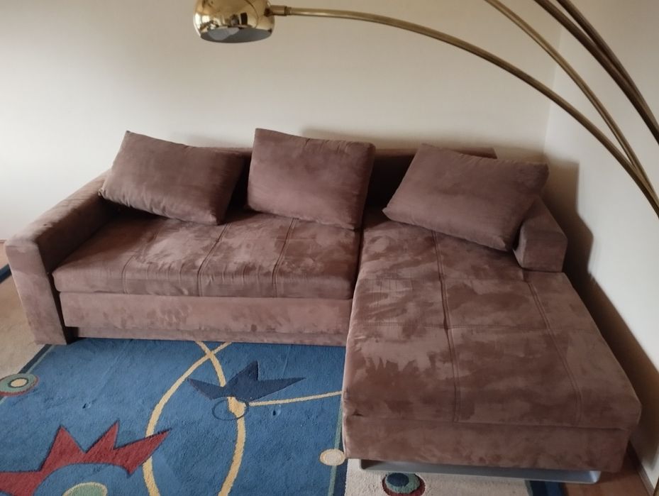 Narożnik 250x180 brązowy z funkcją spania rozkładany Zadbany.