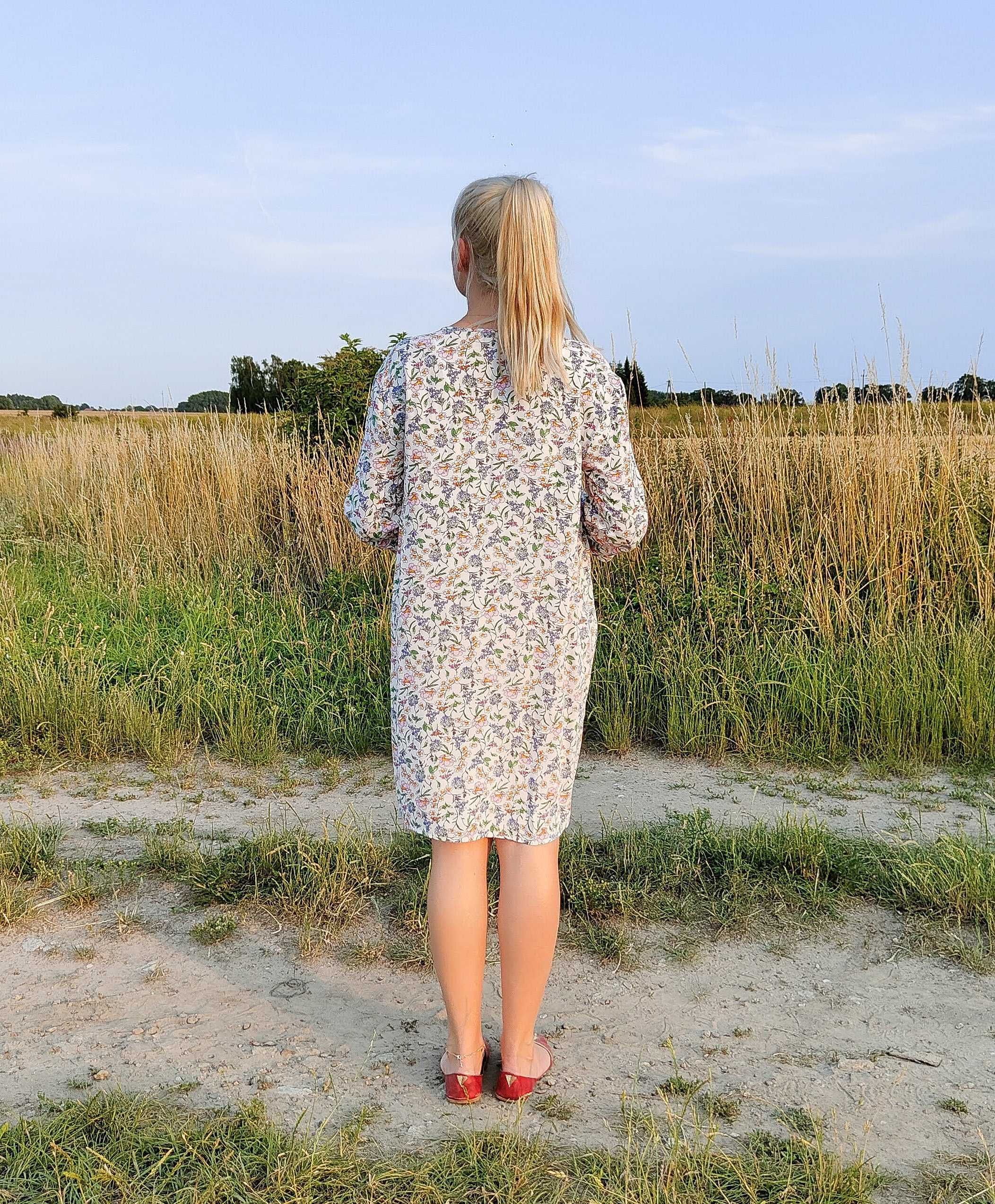 Krótka sukienka H&M koszulowa w kwiaty 36 S floral łączka koszula