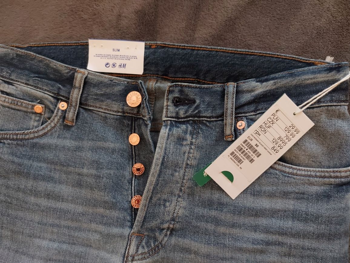 Męskie NOWE spodnie H&M, rozmiar 30, 100% bawełna