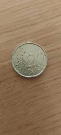 Moeda rara Itália de 20 cêntimos do ano 2002