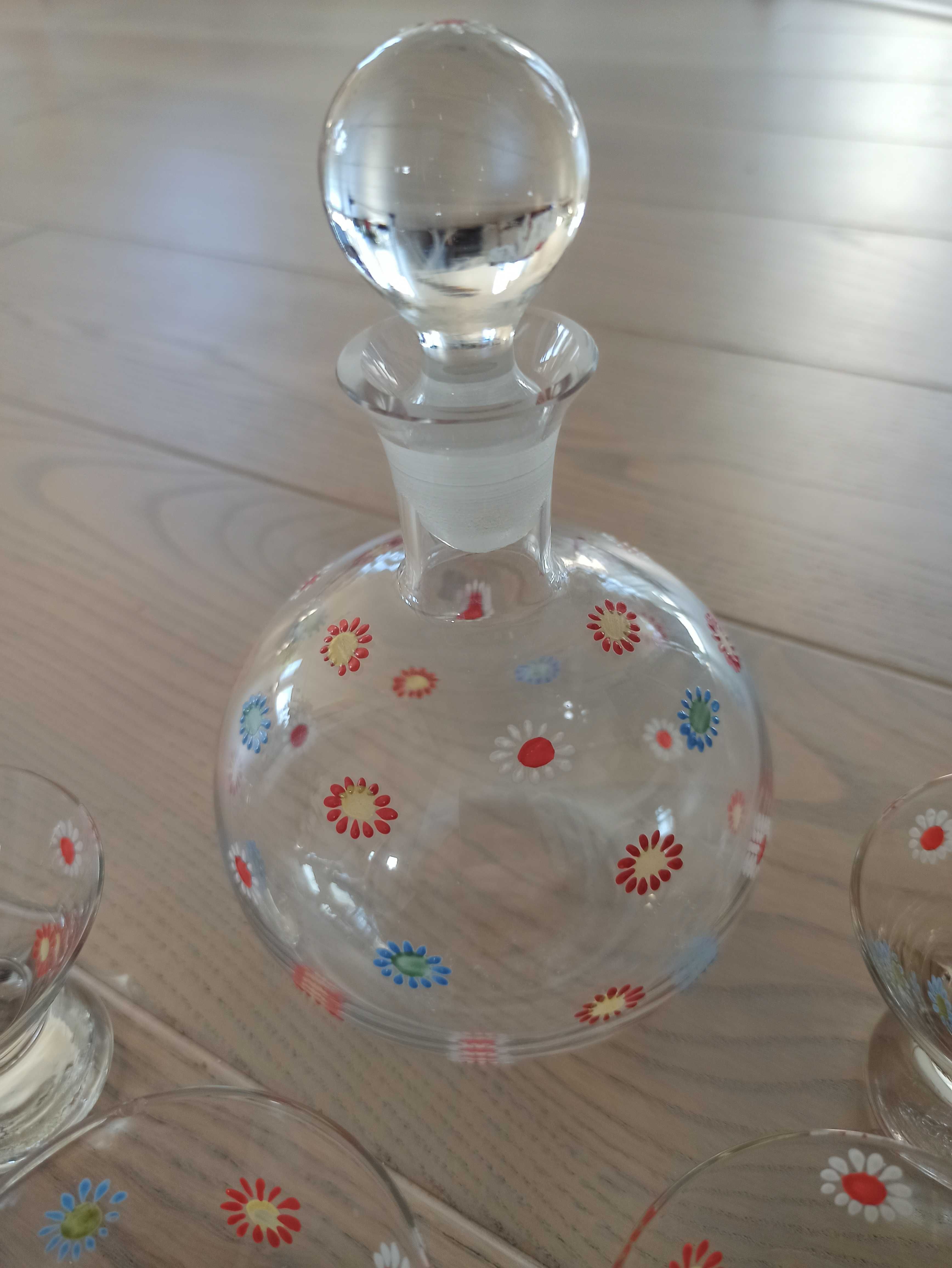 Karafka do nalewki ręcznie malowana kieliszki retro