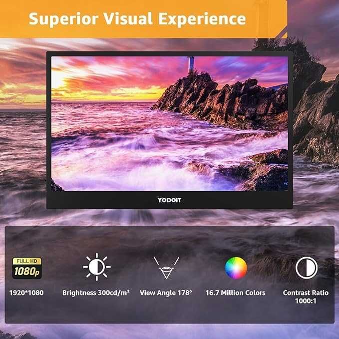 Monitor LCD yodoit przenośny 15,6 " 1920 x 1080 px IPS / PLS + ETUI