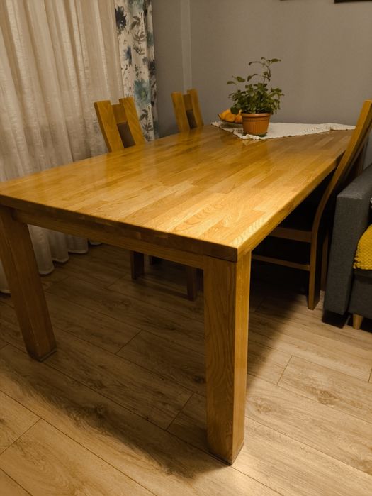 Dębowy nie rozkładany stół 100x180 plus 6 krzeseł