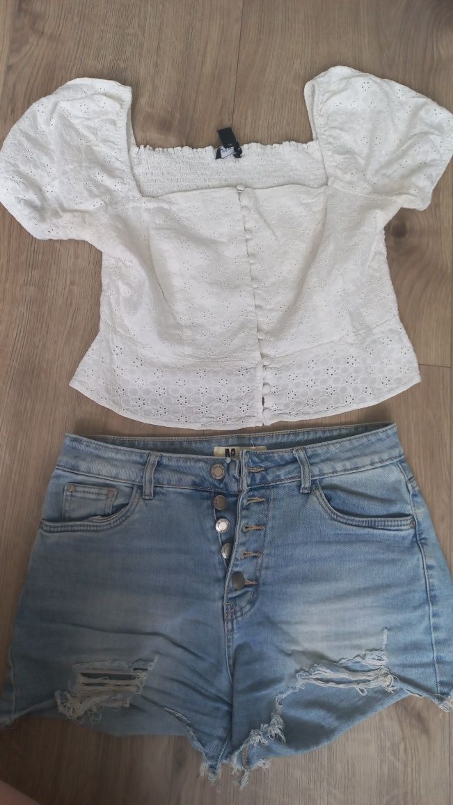 zestaw spodenki jeansowe M Sara L bluzka new Look L