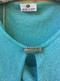 Deni Cler   lazurowy ,niebieski komplet L/M spódnica,top,narzutka