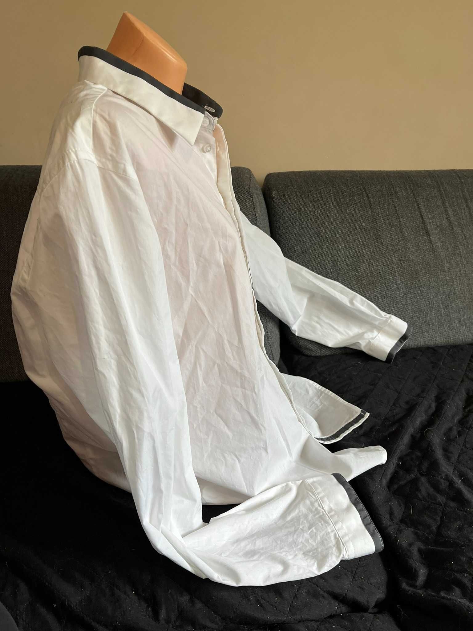 Biała meska koszula z szaroscia Reserved XL/XXL dlugi rekaw