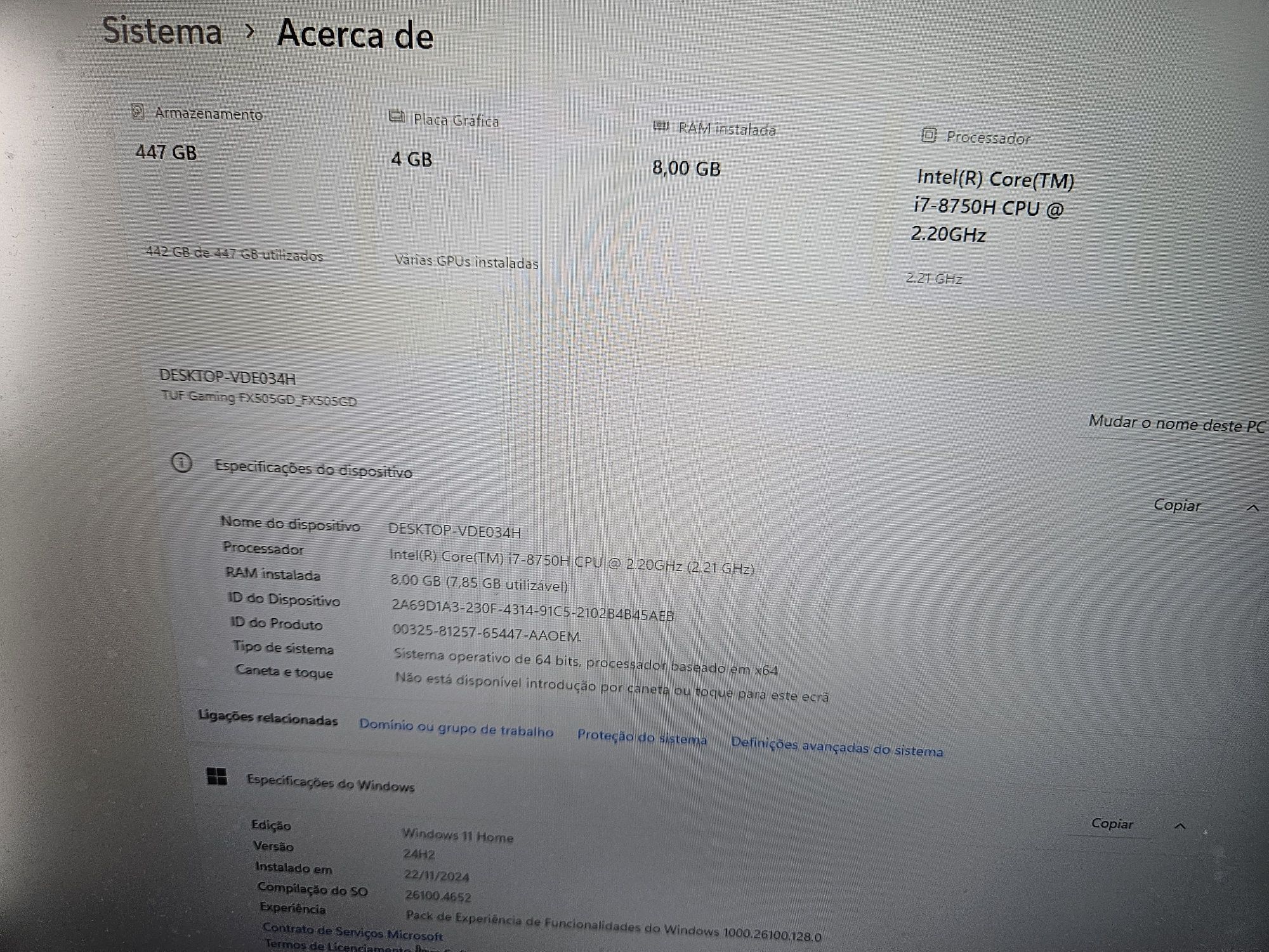 Vendo/ troco ASUS TUF Gaming FX505GD | i7 8ª Geração | 8GB RAM | GTX 1