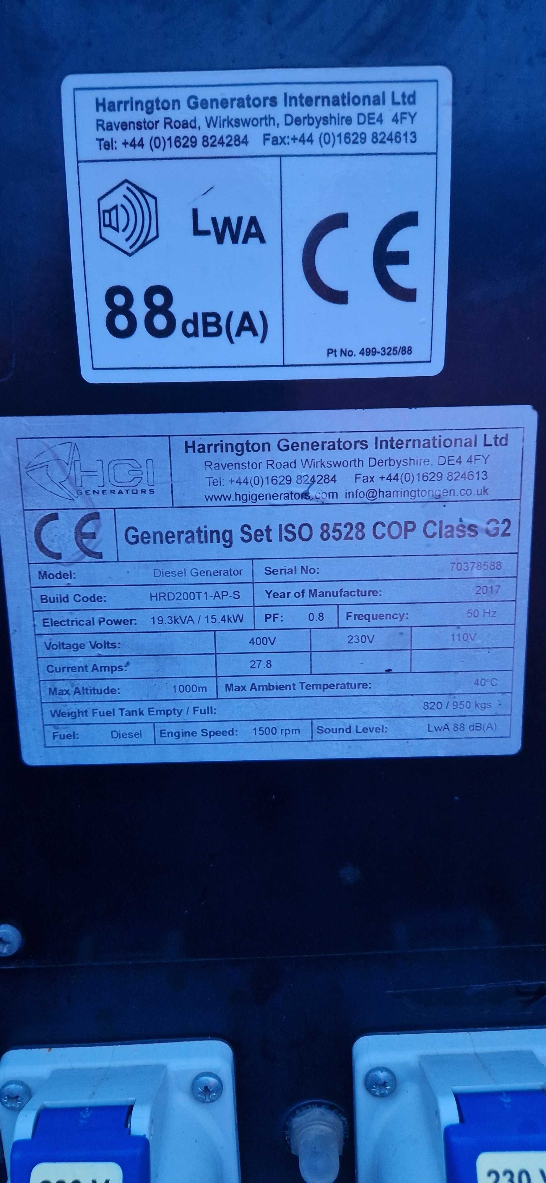 Agregat prądotwórczy 20KVA HGI Harrington 1500 rpm silnik kubota