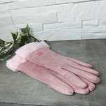 Nowe Rękawiczki Damskie Fashion Różowe z Futerkiem
