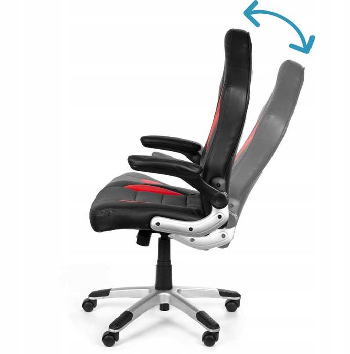 FOTEL gamingowy RECORD do biurka czarno-szaro-czerwony NOWY STYL