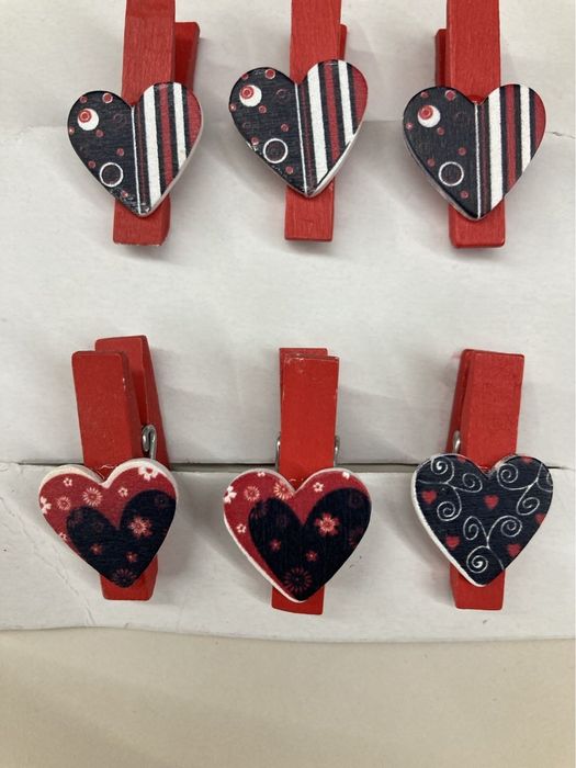 Klamerki ozdobne, świąteczne 9 szt., serduszka Christmas 3,5 cm