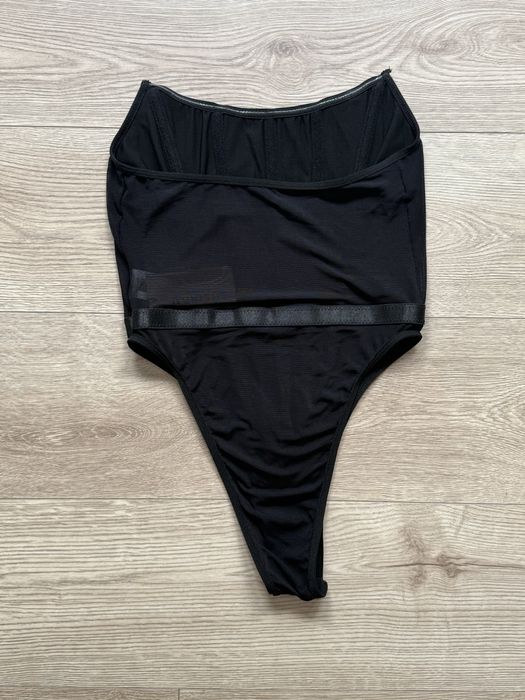 Nowe czarne body gorset bez ramiączek z siateczką – rozmiar S