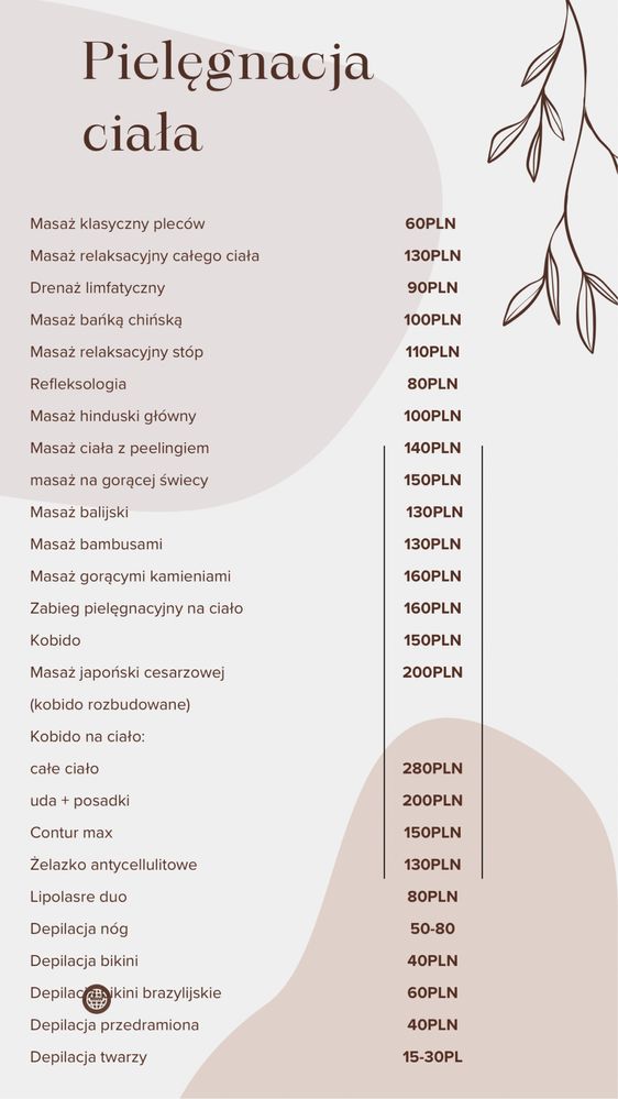 Masaż klasyczny , relaksacyjny , kobido i wiele innych.