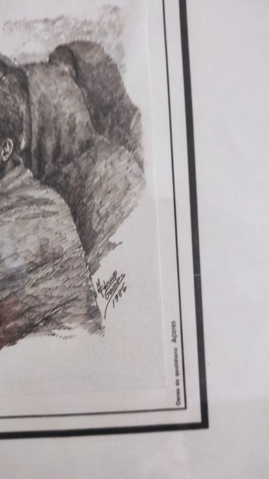 Quadro a carvão com moldura em madeira