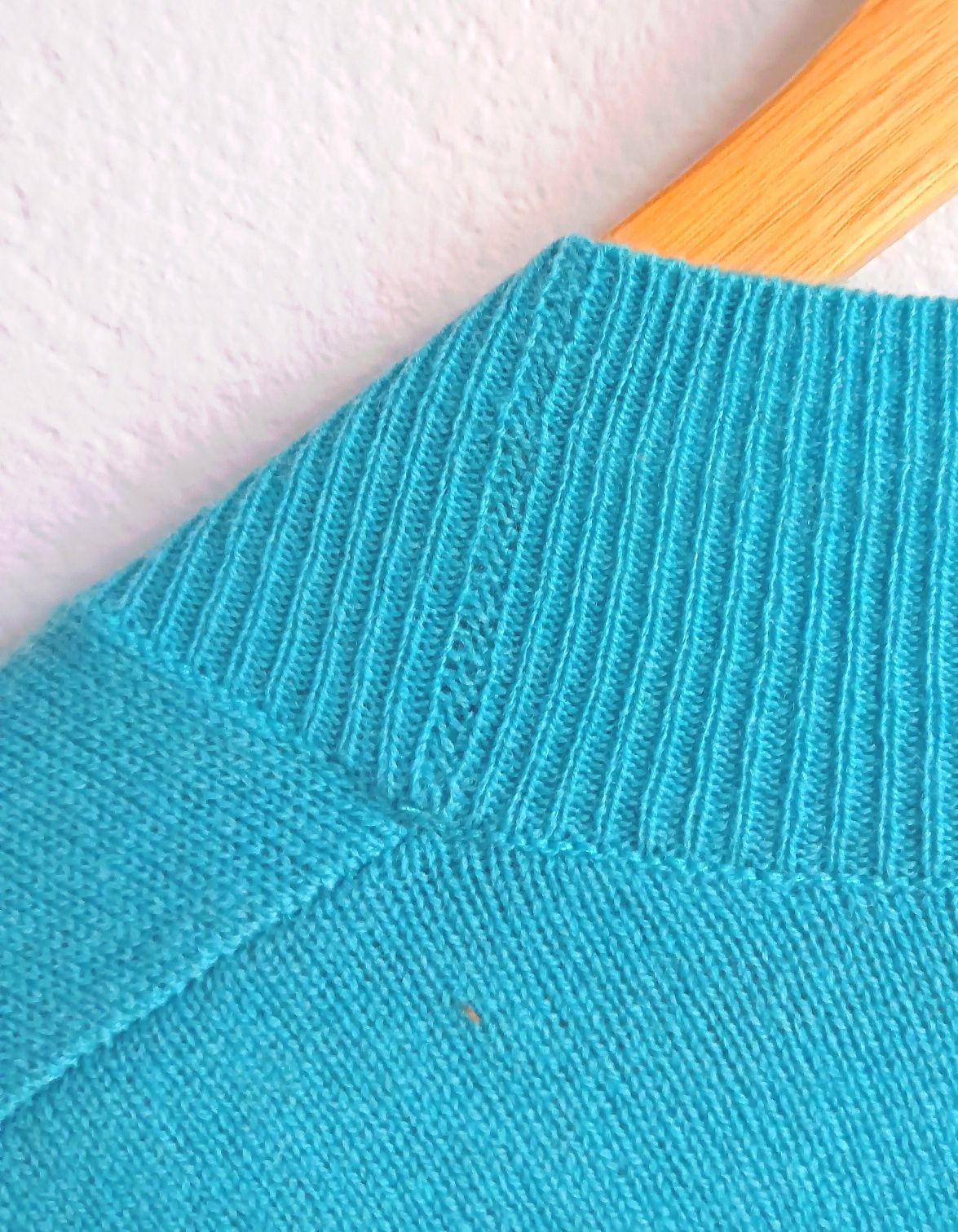 Narzutka bolerko sweter damski niebieski wełna merino kaszmir L