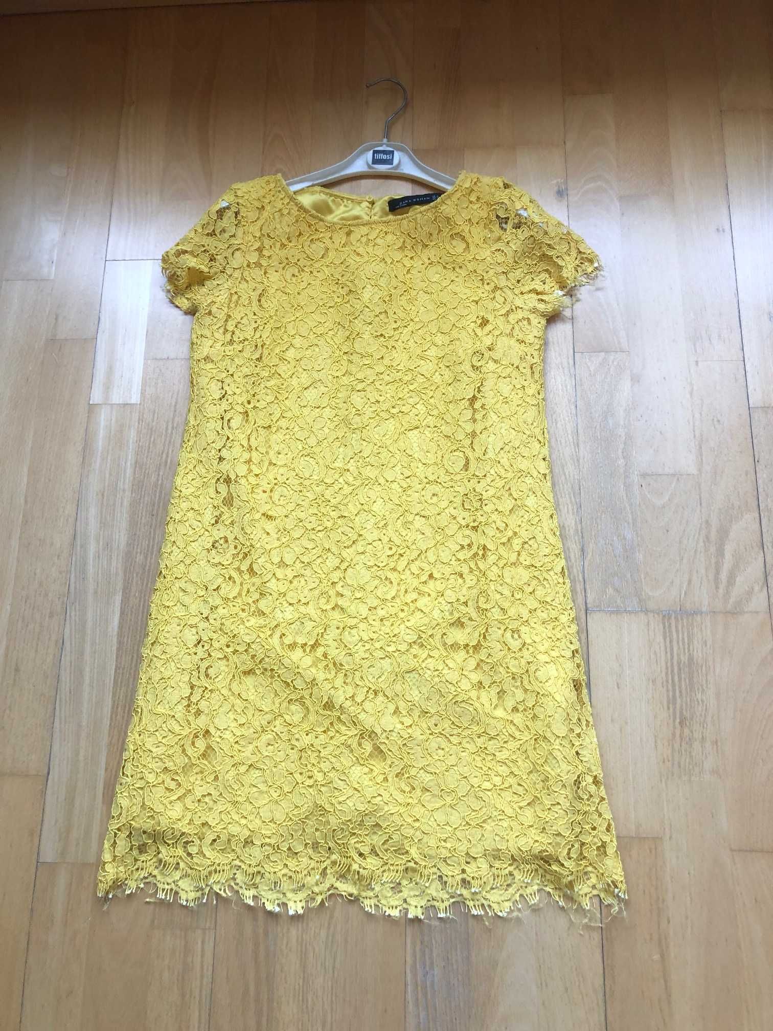 vestido amarelo zara renda tamanho s