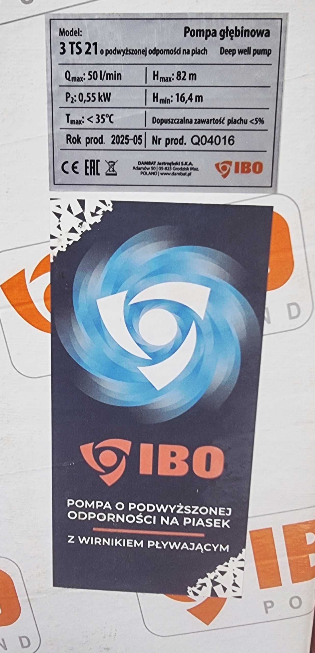 Najlepsza Pompa Głębinowa z Kablem 25m 3"TS 21 IBO 0,55kW 50L/min