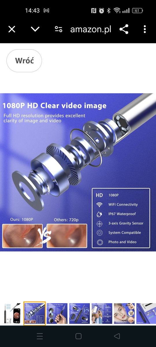 VITCOCO 1080p urządzenie do usuwania woskowiny usznej,