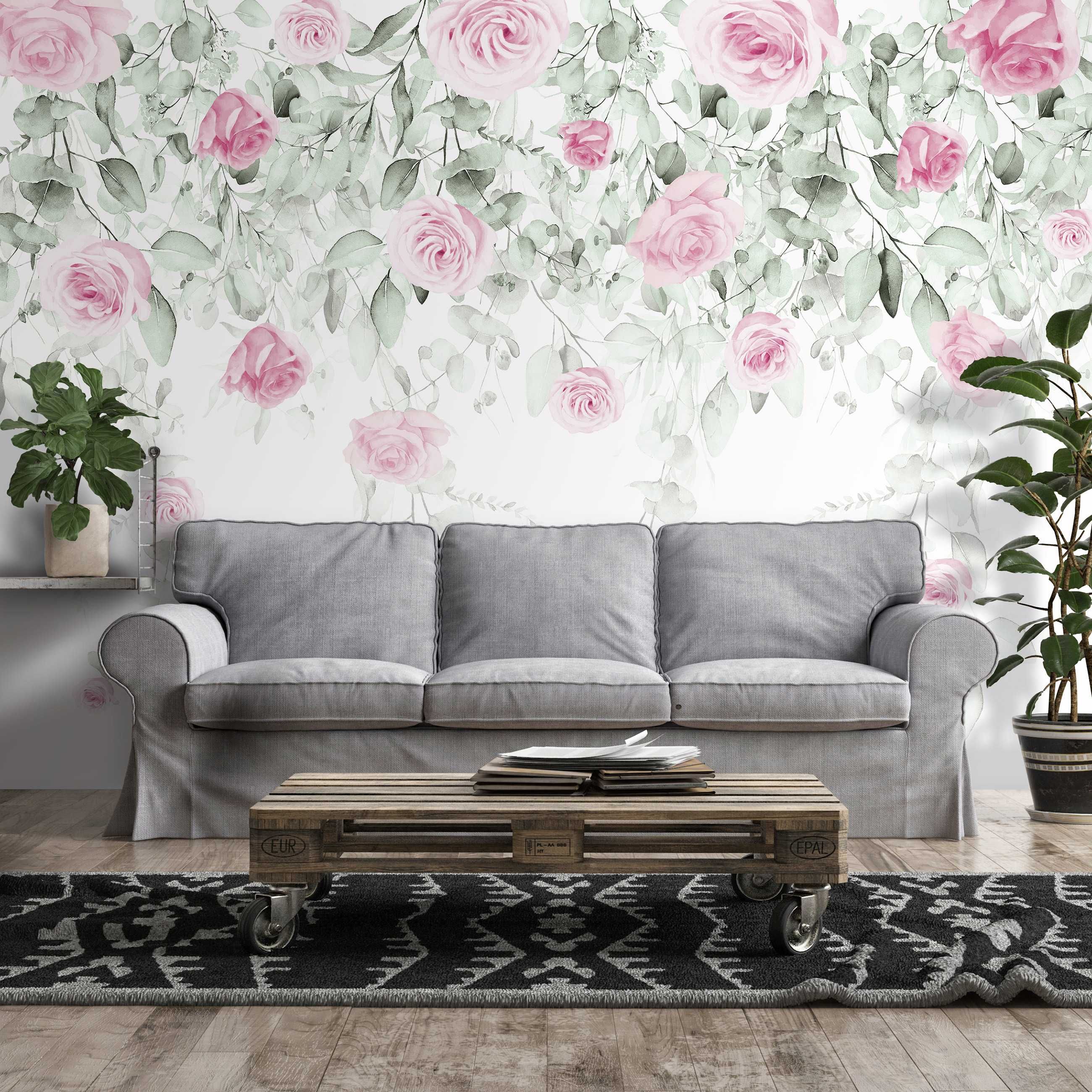 Fototapeta Różowe Kwiaty Liście Na Ścianę 3D Twój Rozmiar + KLEJ