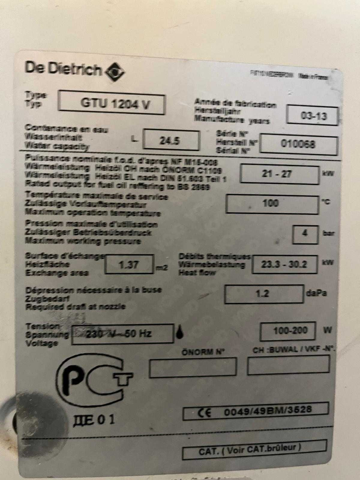 Caldeira a Gasóleo (De Dietrich GTu120) + Deposito 1000L + Controlador