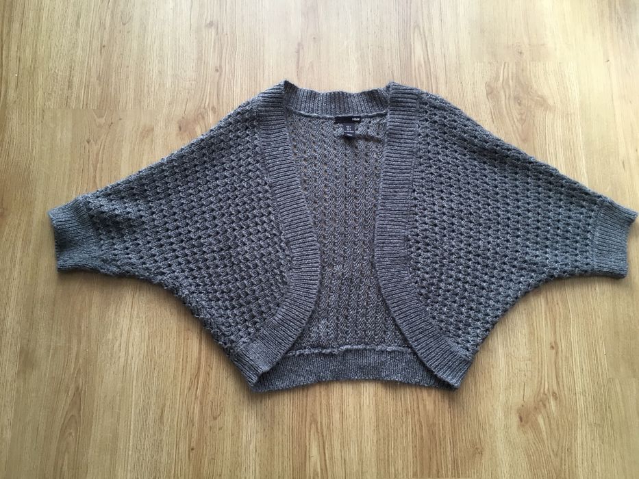 Sweter damski krótki kardigan szary srebrna nitka M/L firma H&M