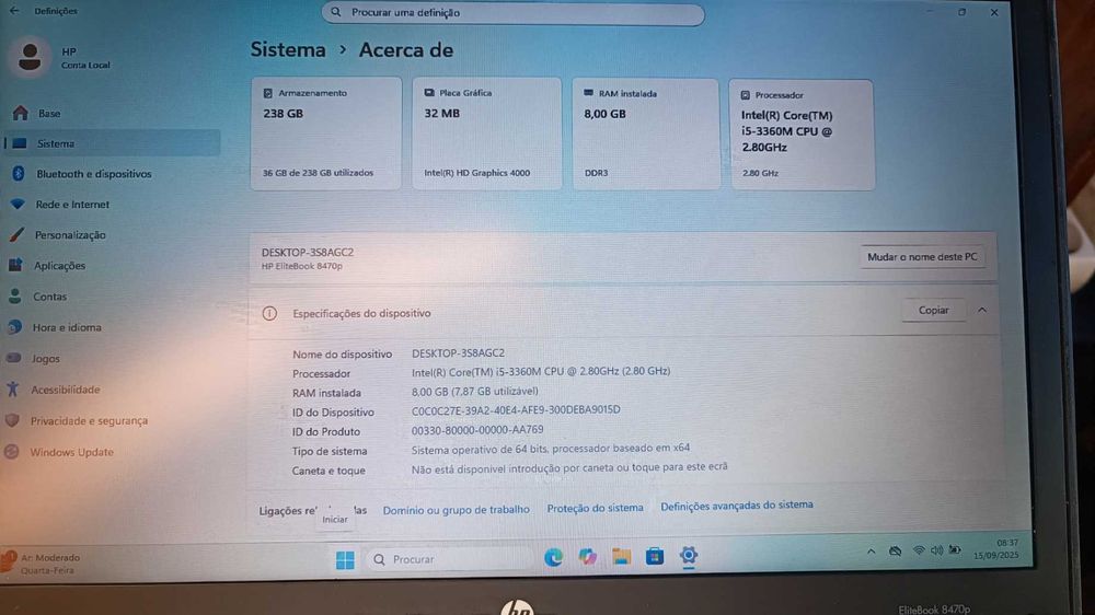 HP 8470p i5, 8GB RAM, 256GB SSD, Windows 11 Pro 24H264737833341186124