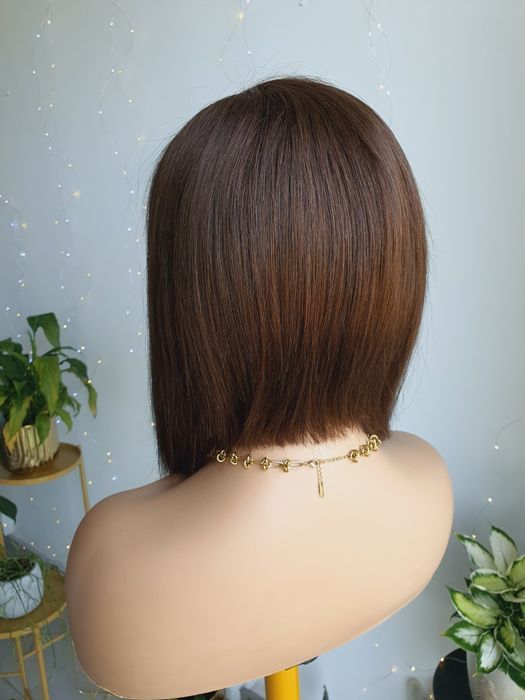 Peruka z włosów naturalnych ludzkich long bob brąz Anna