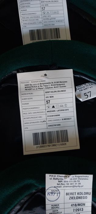Beret zielony MON  r. 57