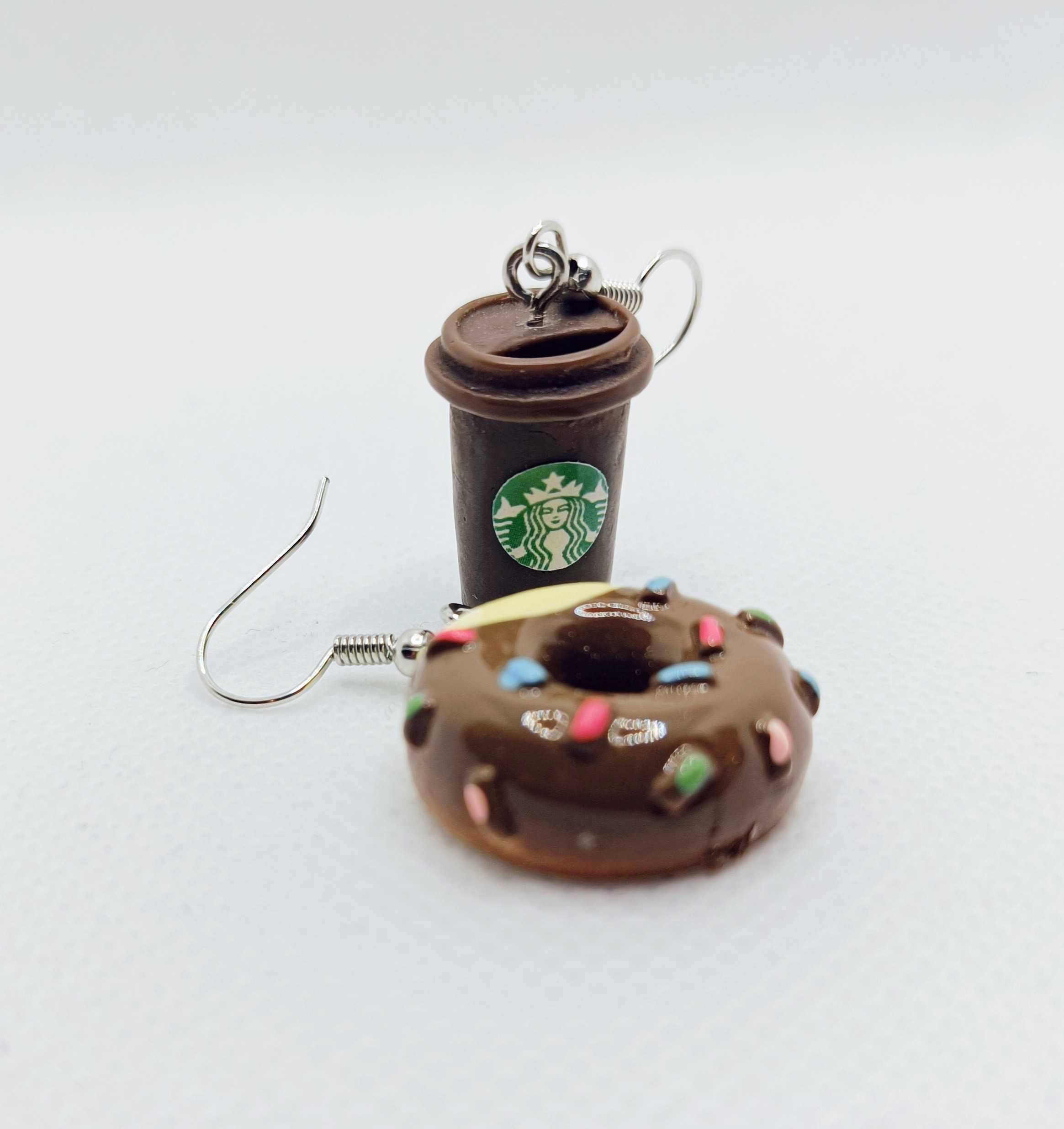Kolczyki asymetryczna hand-made kawa + donut