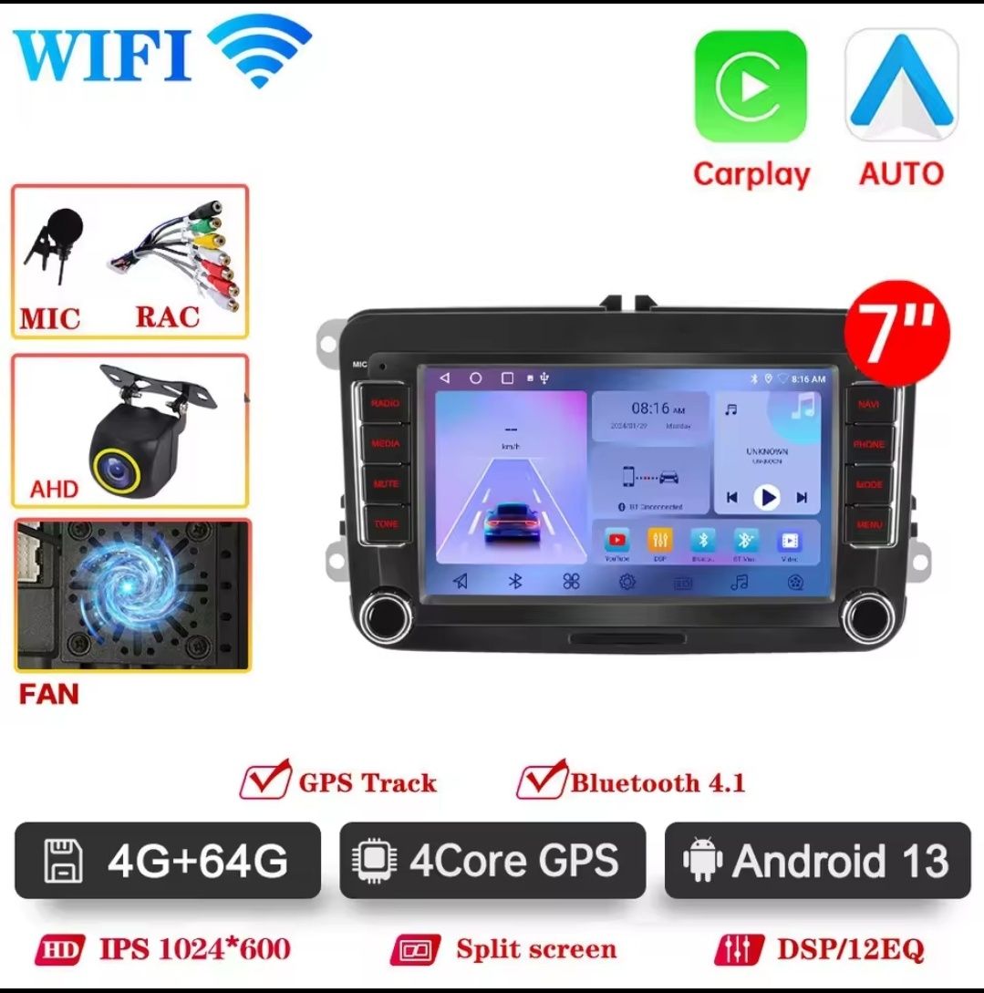 Магнітола штатна: VW Android 13, 4+64 CarPlay Octavia A5, Passat B6 B7