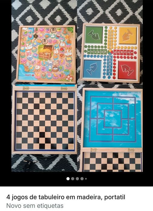 4 Jogos de tabuleiro em madeira portatil