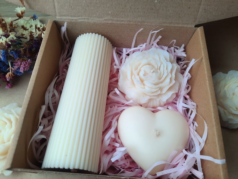 Подарунковий набір "For you"  свічки з оливкового воску ручна робота