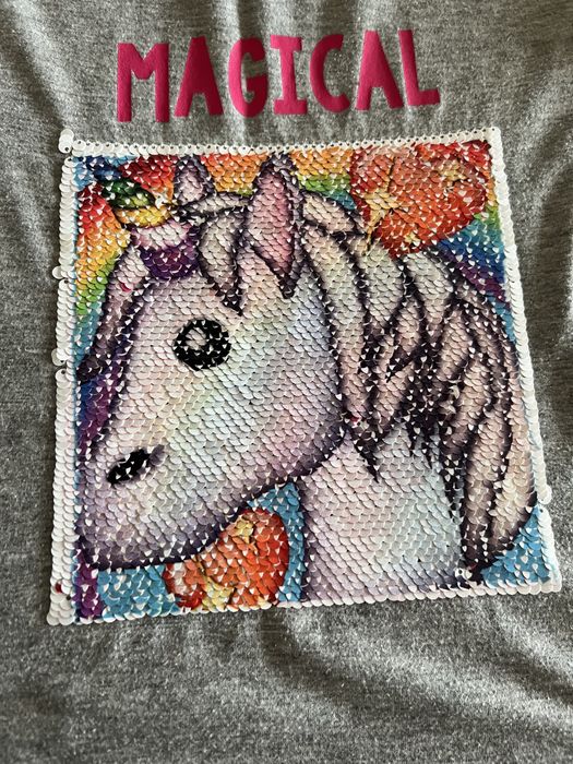 Zestaw spodnie koszulki  sweterek 134 140 jednorożec