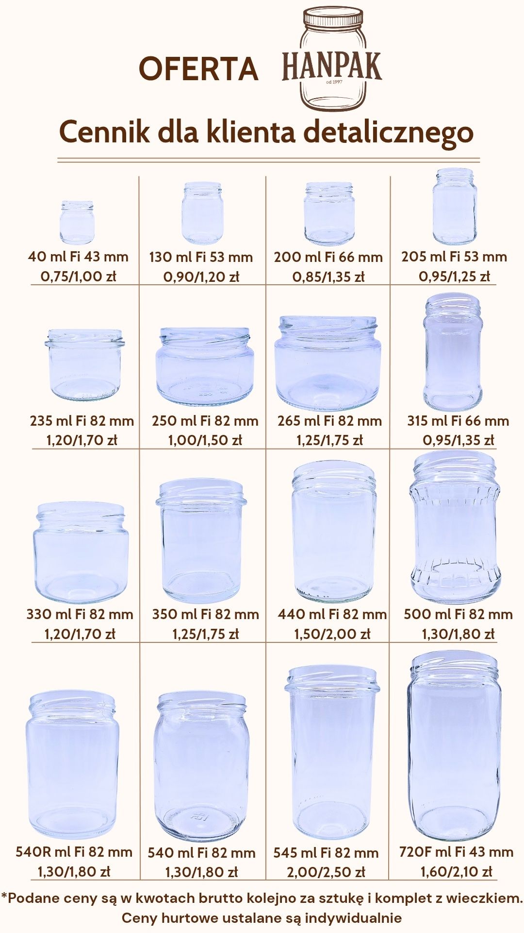 Słoik 130 ml fi 53 mm (mały na prezenty, upominki, miód weselny)
